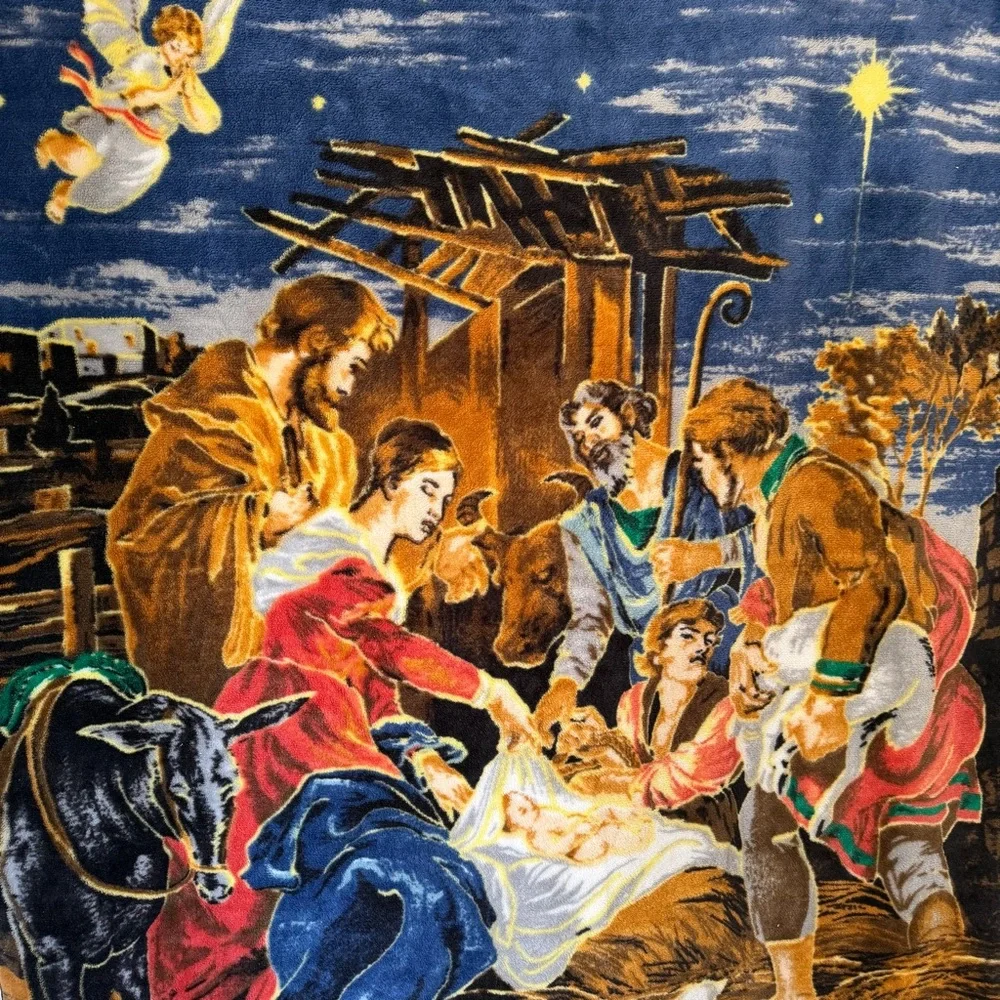 The Northwest Company Vintage Nativity Scene Plush Throw Blanket – 59” x 49”‎